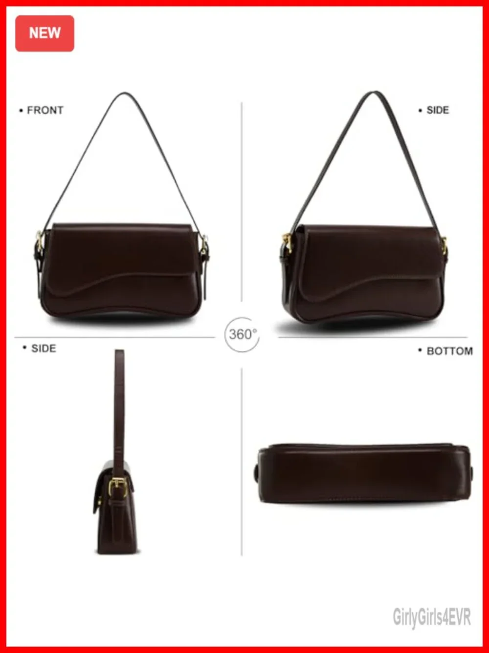 PU Leather Hobo Shoulder Bag Women Trendy Purse Removable Strap Saddle